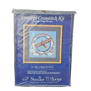 Needles N Hoops Counted Crosstitch "I'd Rather Be Flying"  11" X 11"